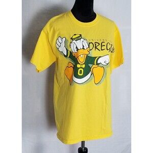 University Of Oregon Shirt Donald Duck Men Medium Disney Yellow Front Back Print